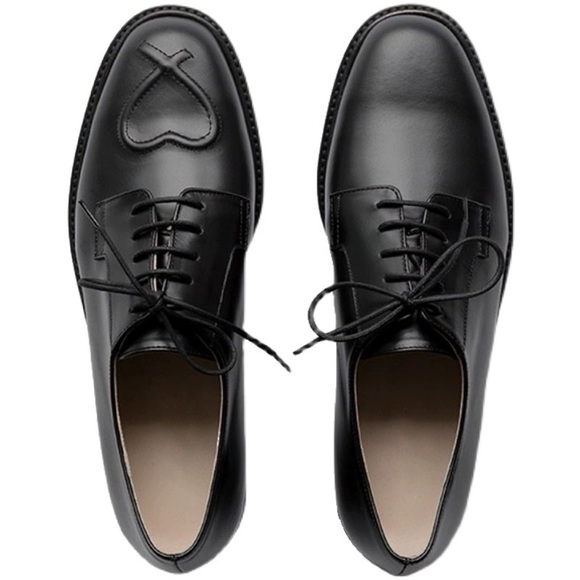 Shoes - Black Leather Heart Detail Loafers